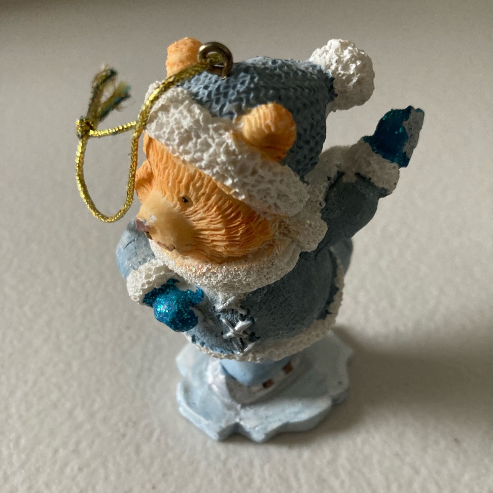 Vintage Christmas Ornament Iceskating Bear Wearing Blue Winter Outfit 3” Tall